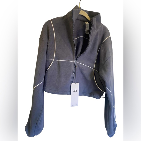 NWT Alo Yoga polar fleece game time full zip jacket BLUESTONE/WHITE Size M - Picture 1 of 5